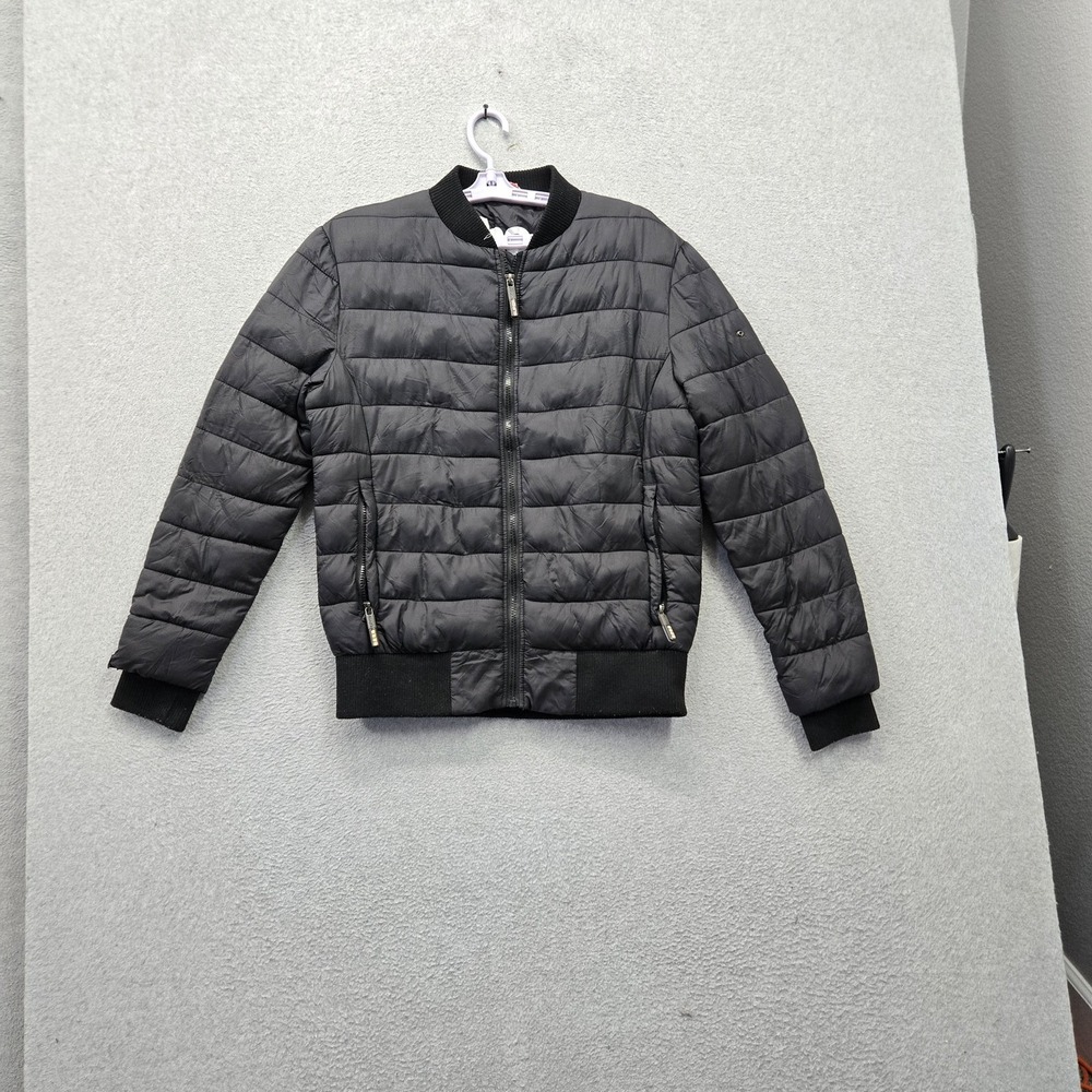 Superdry Men Jacket L Black Logo Spellout Puffer Bomber Full Zip